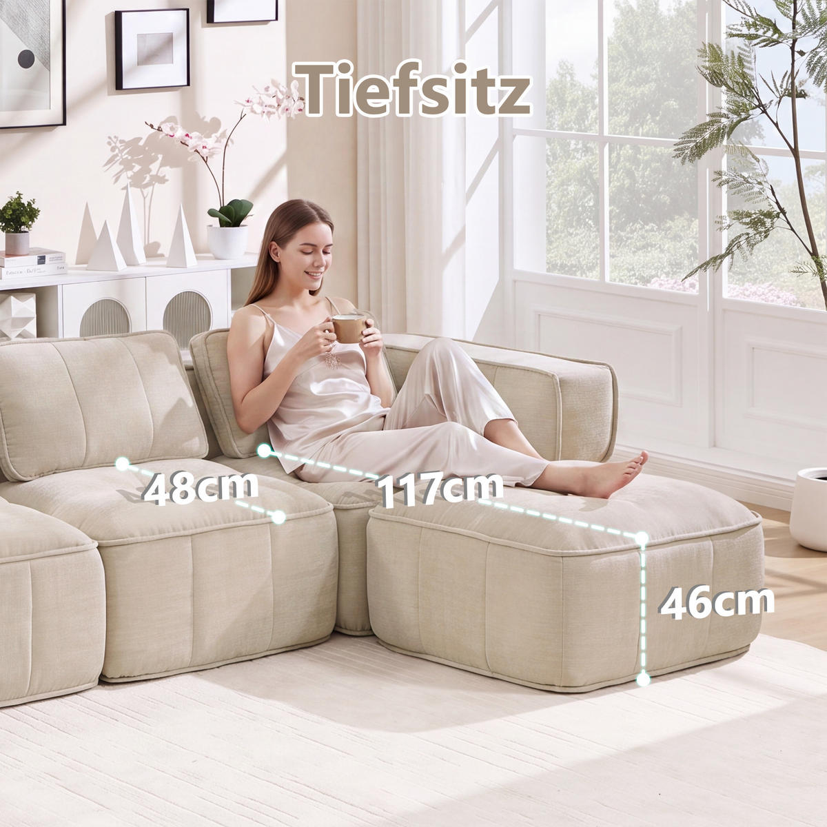 ECKSOFA 271/162/67 cm Beige mit 1 Fußhocker - Beige, Textil (271/162cm) - Oxeza