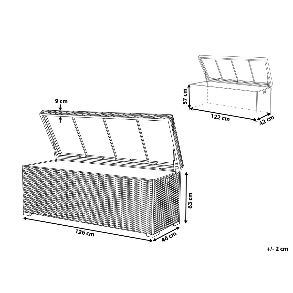 AUFLAGENBOX Rattan taupe 126/46 cm Modena - Beige/Schwarz, Kunststoff (126/63/46cm) - Beliani