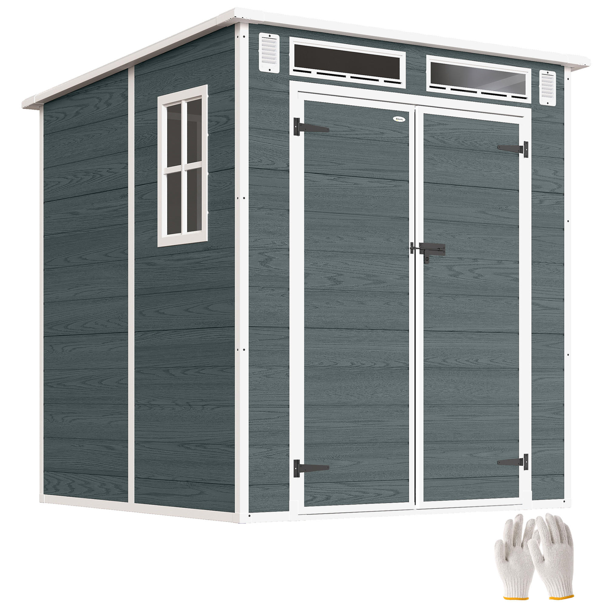 GARTENHAUS 2, 89 m², Doppeltür, Belüftung, Boden, abschließbar 182 x 182 x 196 cm - Grau, Metall (182/196/182cm) - Vallsero