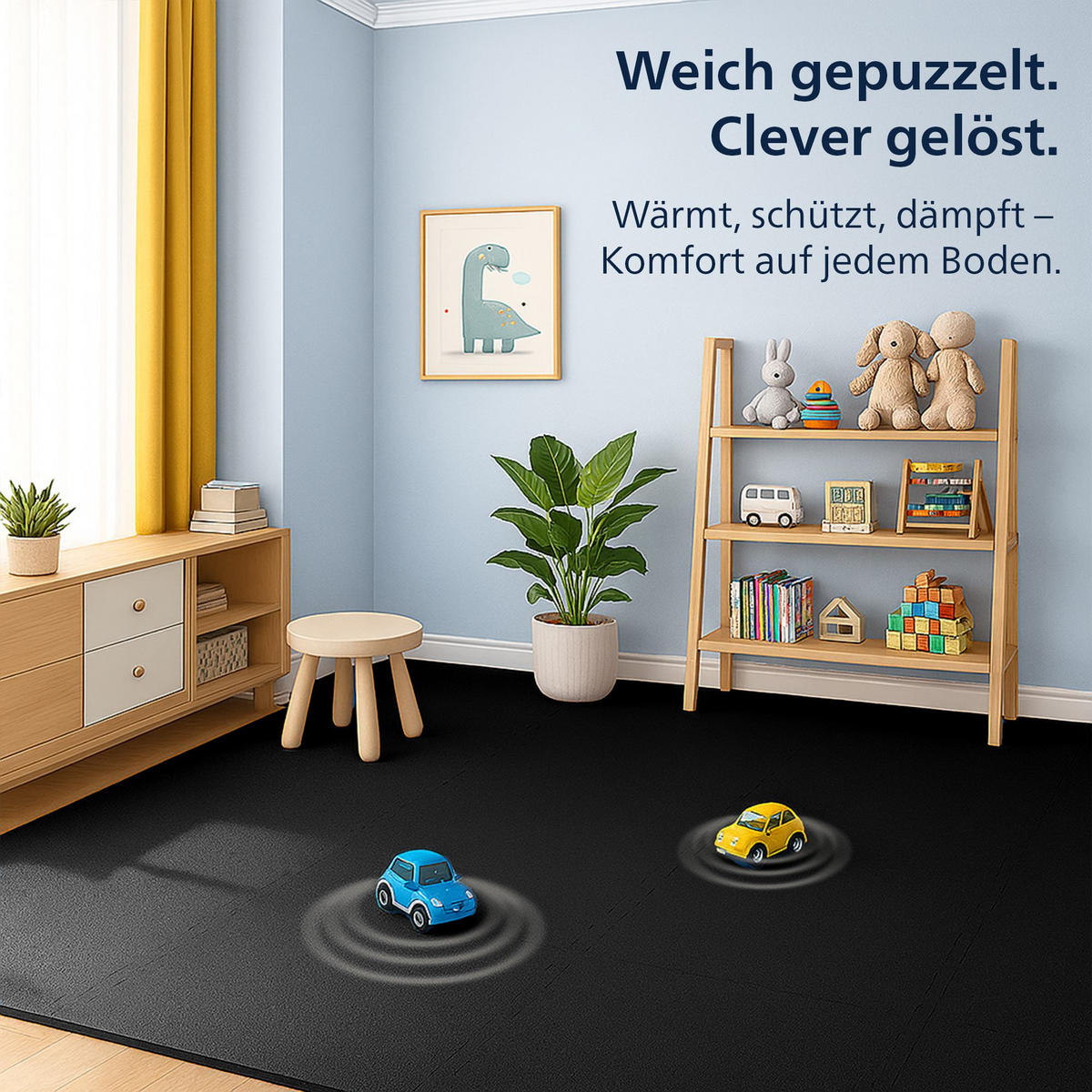 BODENSCHUTZMATTE 18er-Set Schwarz - Schwarz, Kunststoff (30/30cm) - CLP