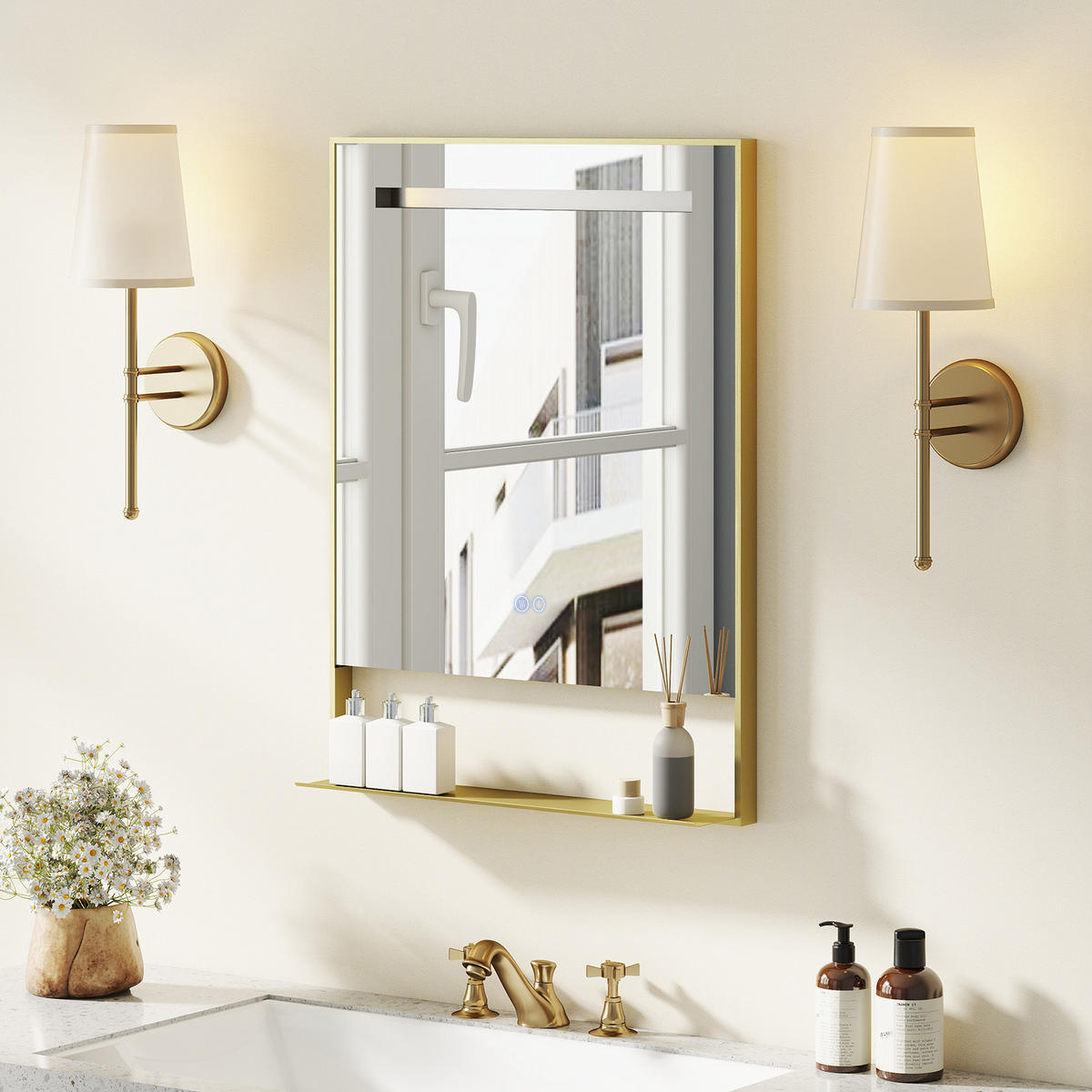 BADSPIEGEL mit Beleuchtung gold - Goldfarben, Glas (60/80/12cm) - COSTWAY