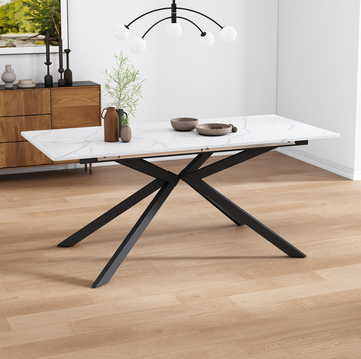 ROZKLÁDACÍ jídelní stůl 150/180 x 70 x 76 cm s křížovou podnoží a mramorovým dekorem, Černá/Bílá - černá, kompozitní dřevo (180/70/75.5cm) - Redom