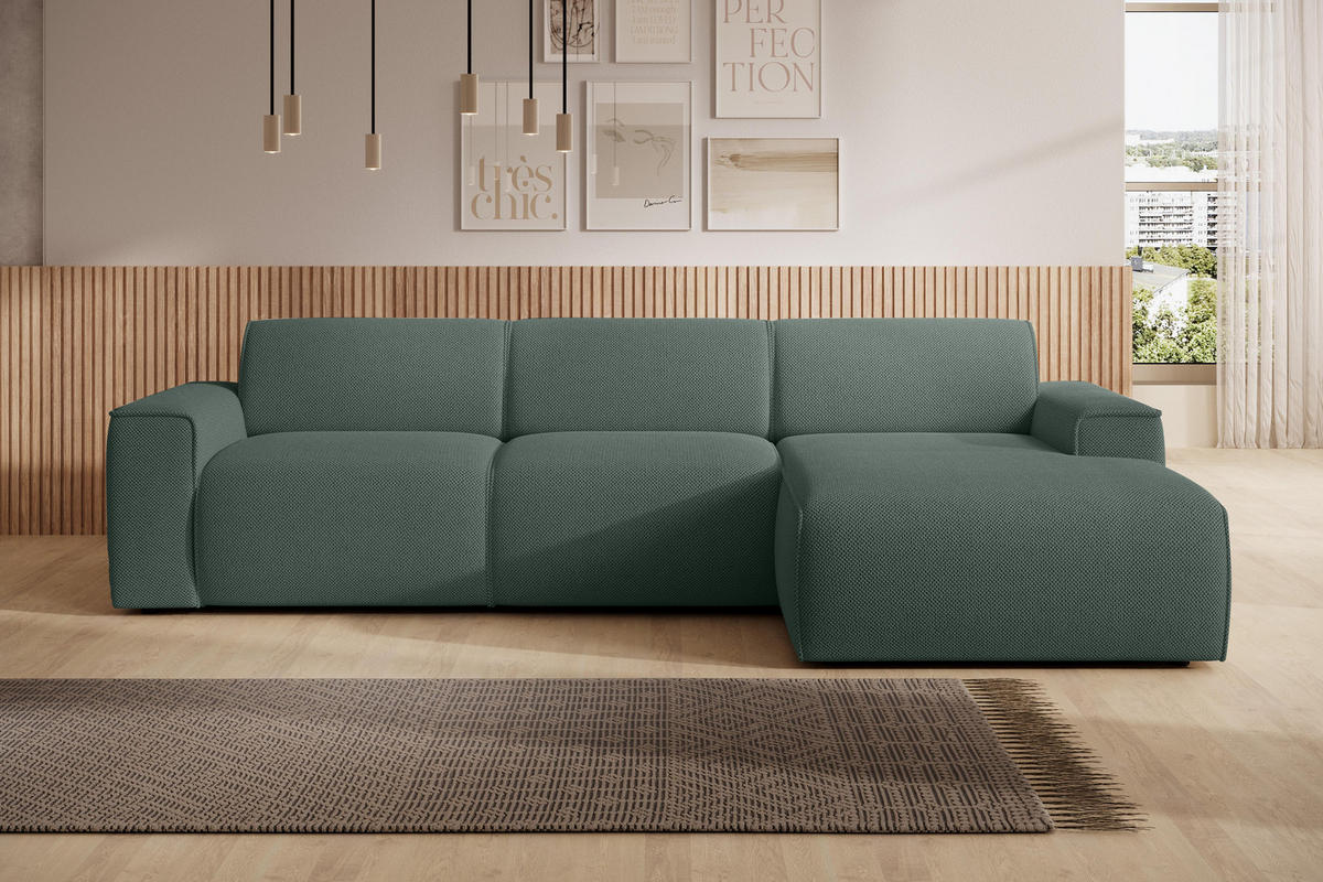 ECKSOFA L Form Didim mini Grün 310/165/78 cm – stilvolle kleine Eckcouch R - Schwarz/Grün, Kunststoff/Textil (310/165cm) - AX Living