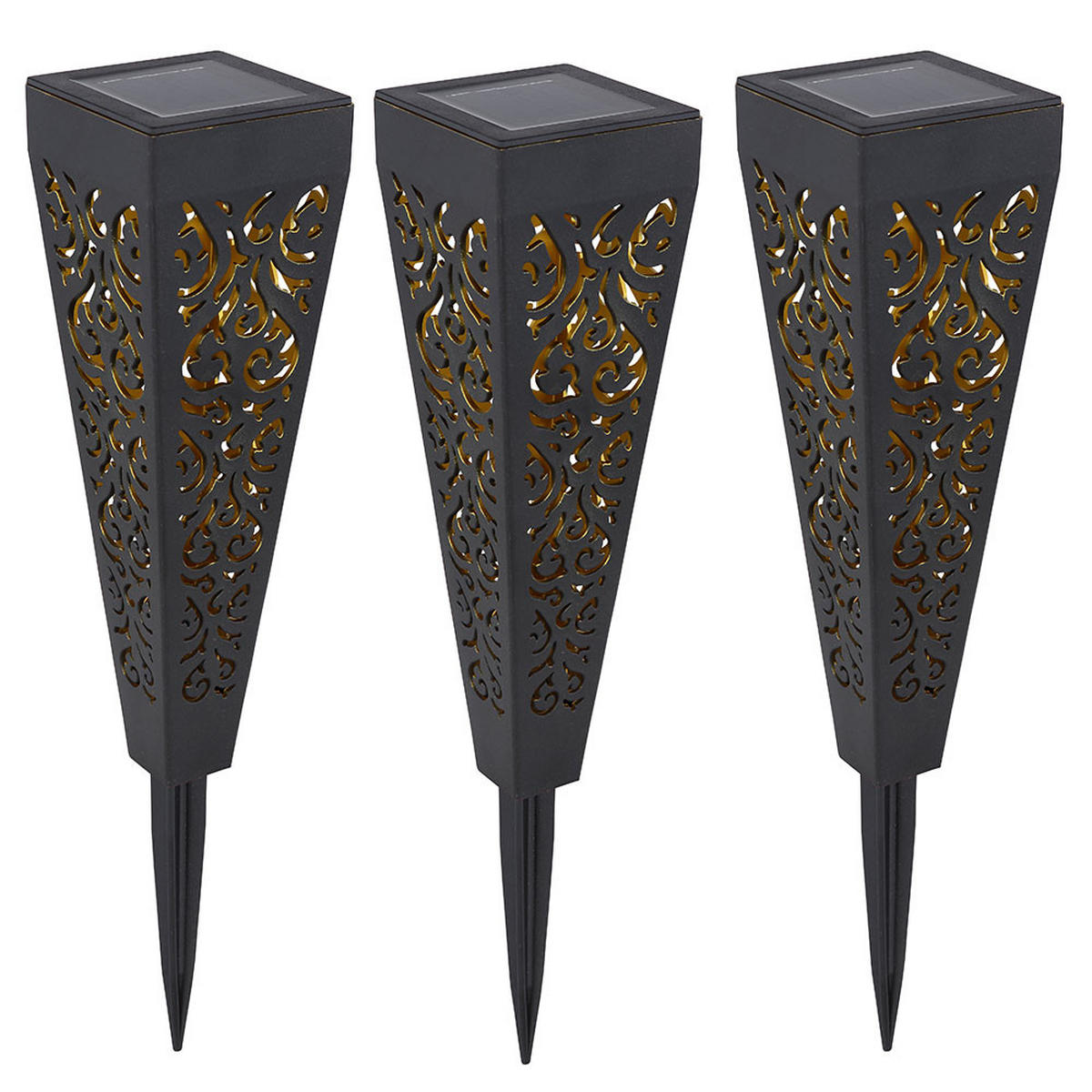LED AUSSENLEUCHTE Solar Erdspieß Schwarz Gold 6er Set - Schwarz, Kunststoff (7/7/33cm) - Globo Lighting