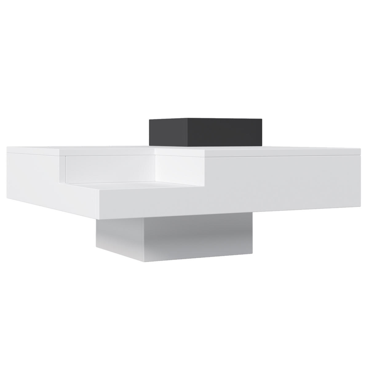 COUCHTISCH 72/72/30 cm hochglanz Weiß und Schwarz mit abnehmbarer Aufbewahrungsbox und LED-Lichteffekt - Weiß, Holzwerkstoff (72/72/30cm) - OKWISH