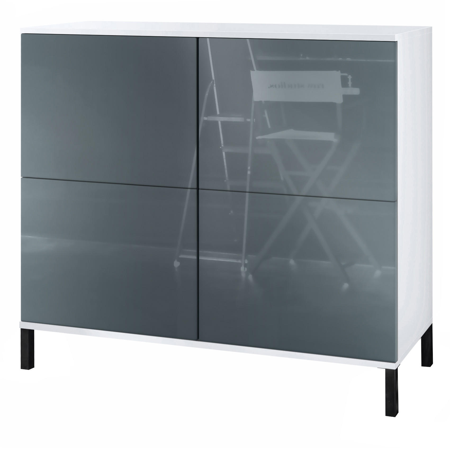 KOMMODE Rova Grau Hochglanz - Grau, Holzwerkstoff (92.5/83.5/35cm) - Vladon