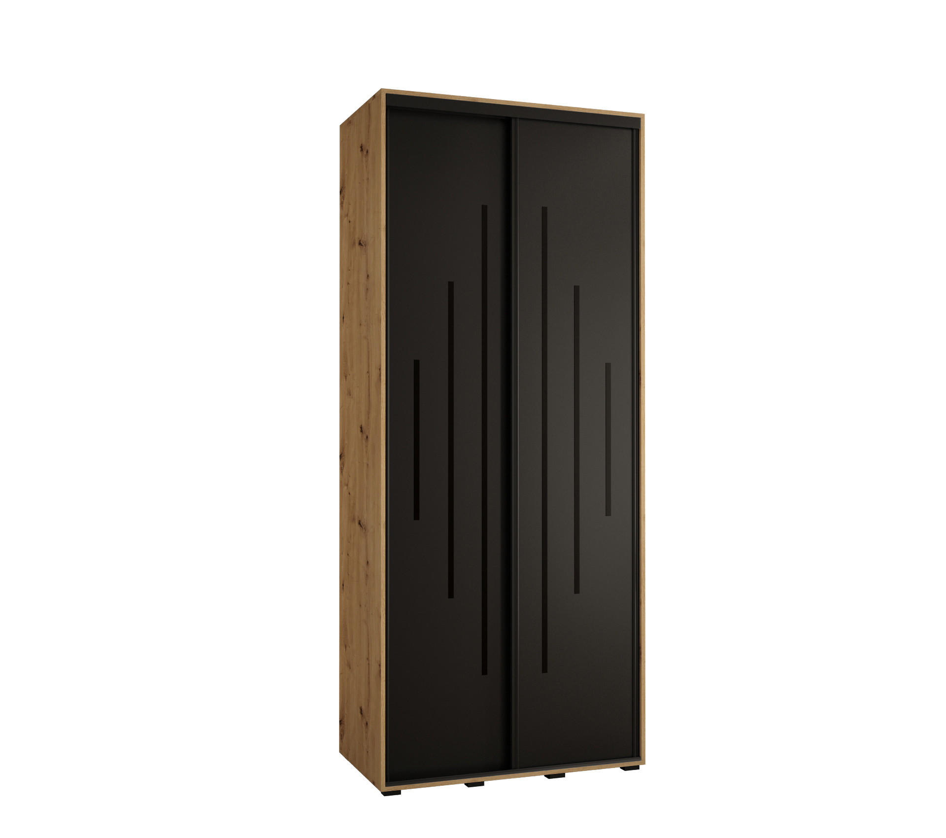 Abiks Möbel Schwebetürenschrank Eiche Artisan, Schwarz, Schwarz 110x235x45 cm