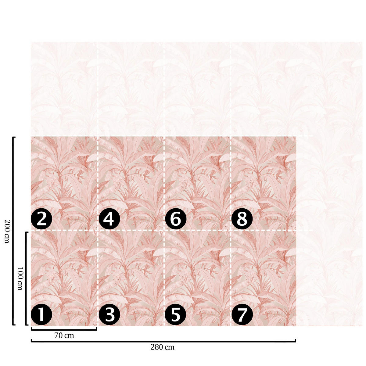 TAPETE Dschungel aus echtem Papier, 200x280cm, 8 Bögen - Pink, Papier (280/200cm) - WALLPAPERS4BEGINNERS