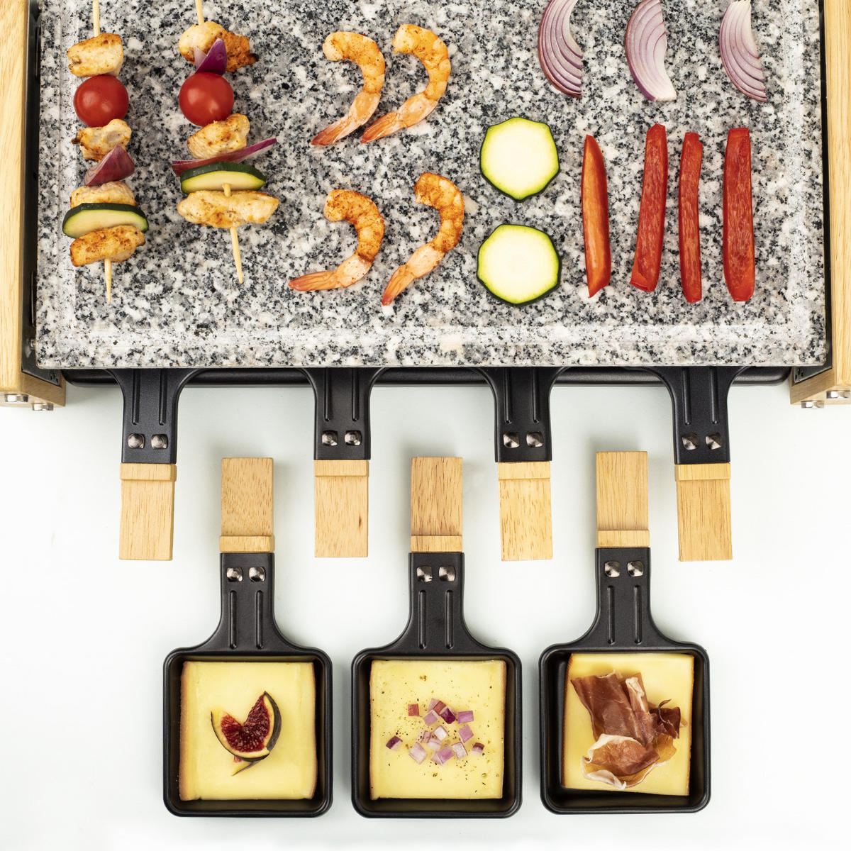 RACLETTE-GERÄT WOD8, Grau, für 8 Personen, Holzausführung, Naturstein - Zirbelkieferfarben, Holz (22.7/12.8/47.7cm) - HKoenig