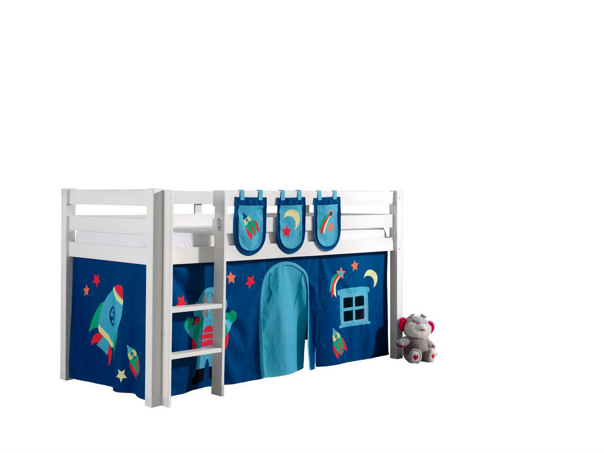 KINDERBETT Karolina 210x114x106 Massivholz Weiß Textilset Astro 3 - Blau/Weiß, Holz (90/200cm) - 58aufmkessel
