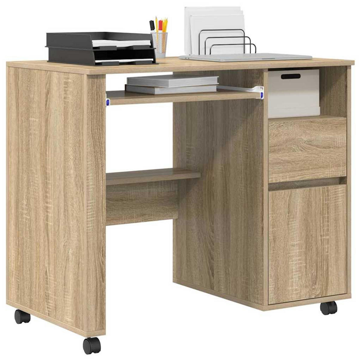 TISCH Mit Rädern Sonoma-Eiche 91/50/77 Cm Holzwerkstoff - Braun, Holzwerkstoff (91/50/77cm) - vidaXL