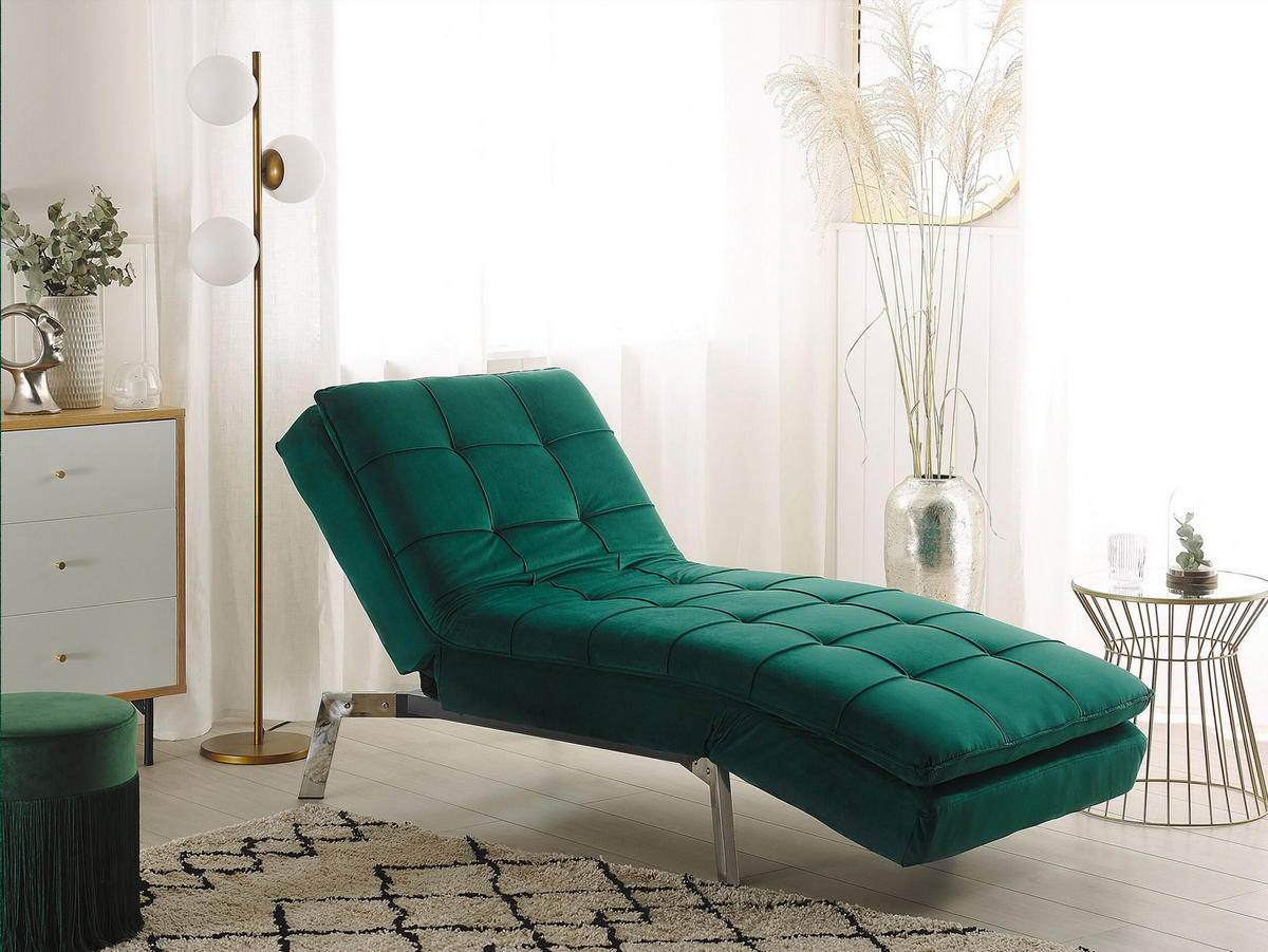 RELAXLIEGE Samtstoff smaragdgrün verstellbar Loiret - Silberfarben/Grün, Textil (179/93/76cm) - Beliani