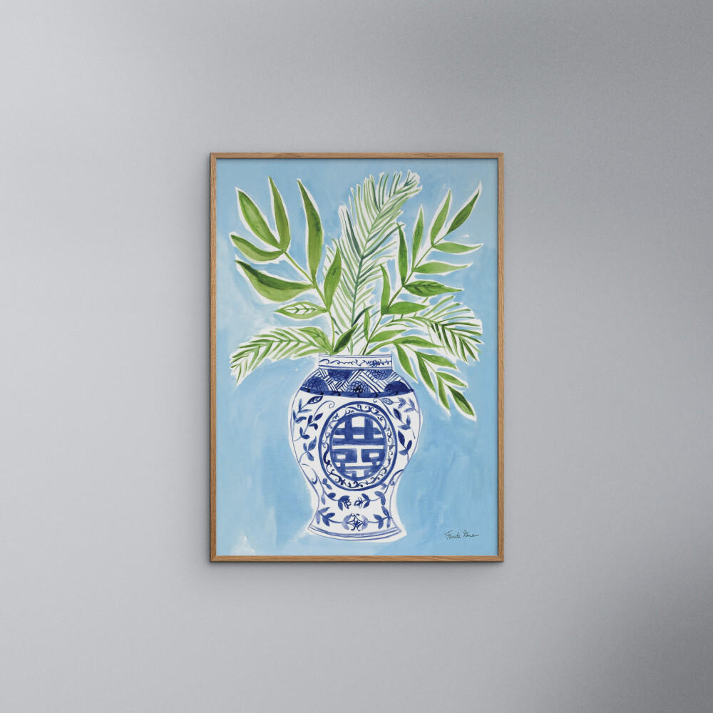POSTER mit Rahmen Wild Apple - Elegant Chinoiserie II - Blau/Eichefarben, Holz/Papier (30/40cm) - Poster&Frame