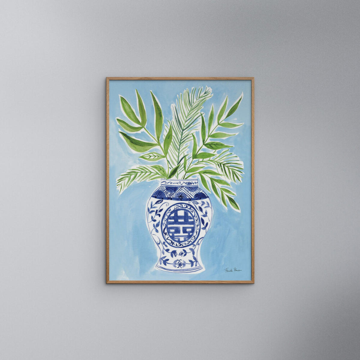 POSTER mit Rahmen Wild Apple - Elegant Chinoiserie II - Blau/Eichefarben, Holz/Papier (30/40cm) - Poster&Frame