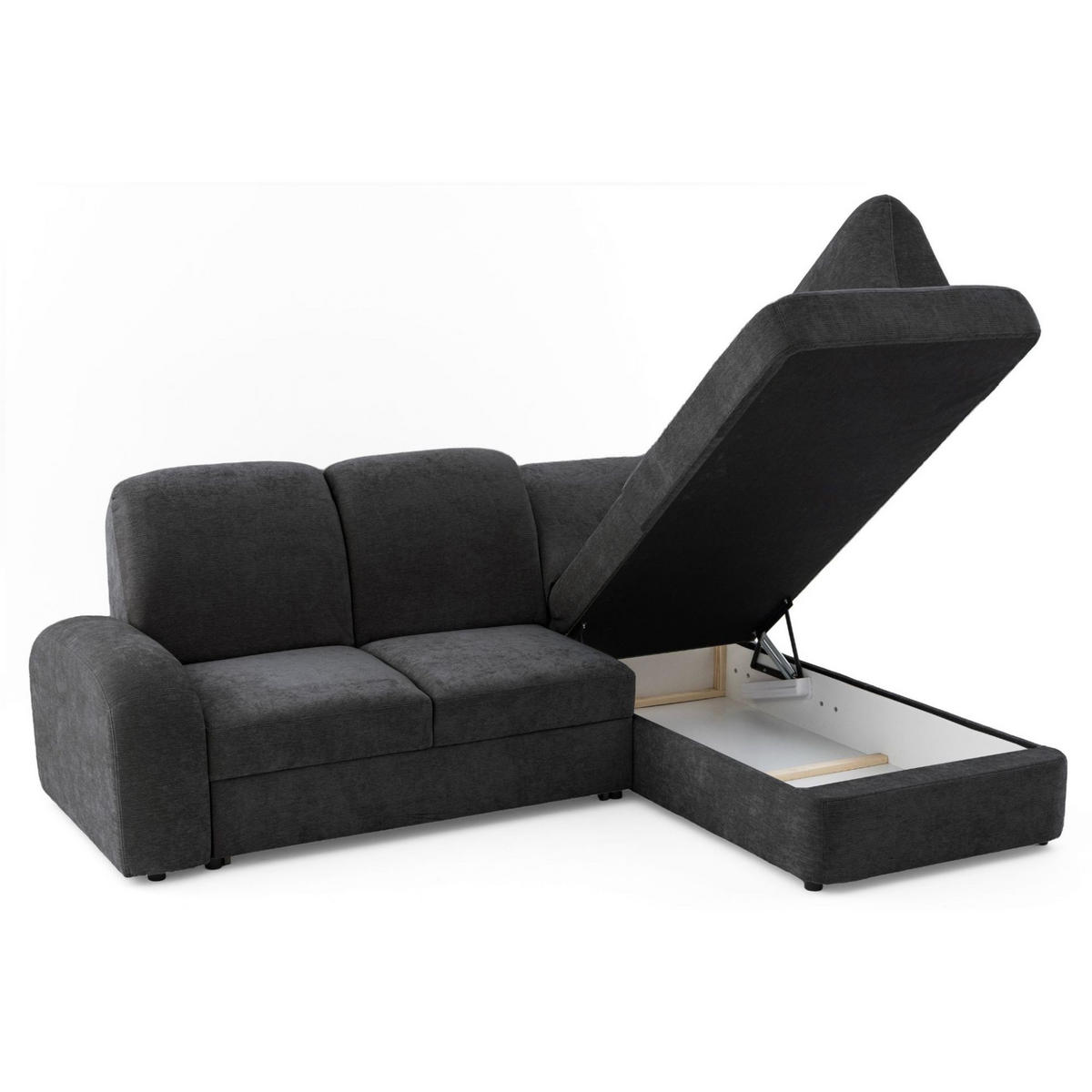ECKSOFA VIBE L Rechts mit Schlaffunktion 129x205 Chenille Anthrazit - Anthrazit/Schwarz, Holz/Kunststoff (250/186cm) - Muffo