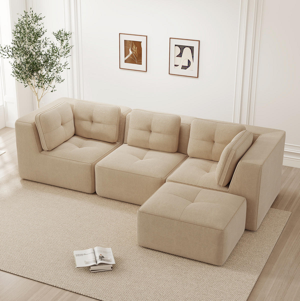 ECKSOFA 297/177/69 cm Beige aus Cord mit modularem Design und breiten Armlehnen - Beige, Textil (177/297cm) - OKWISH