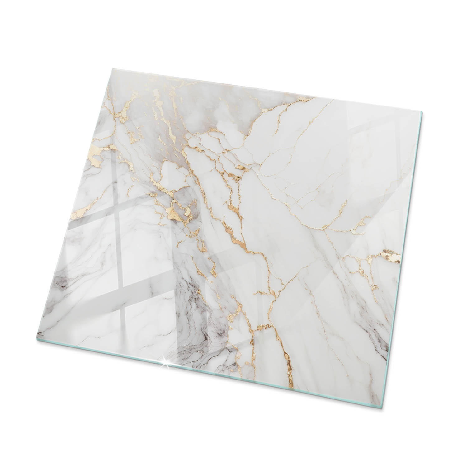 TISCHPLATTE 60x60 cm Marmordesign mit Adern - Goldfarben/Weiß, Glas (60/60/0.4cm) - TULUP