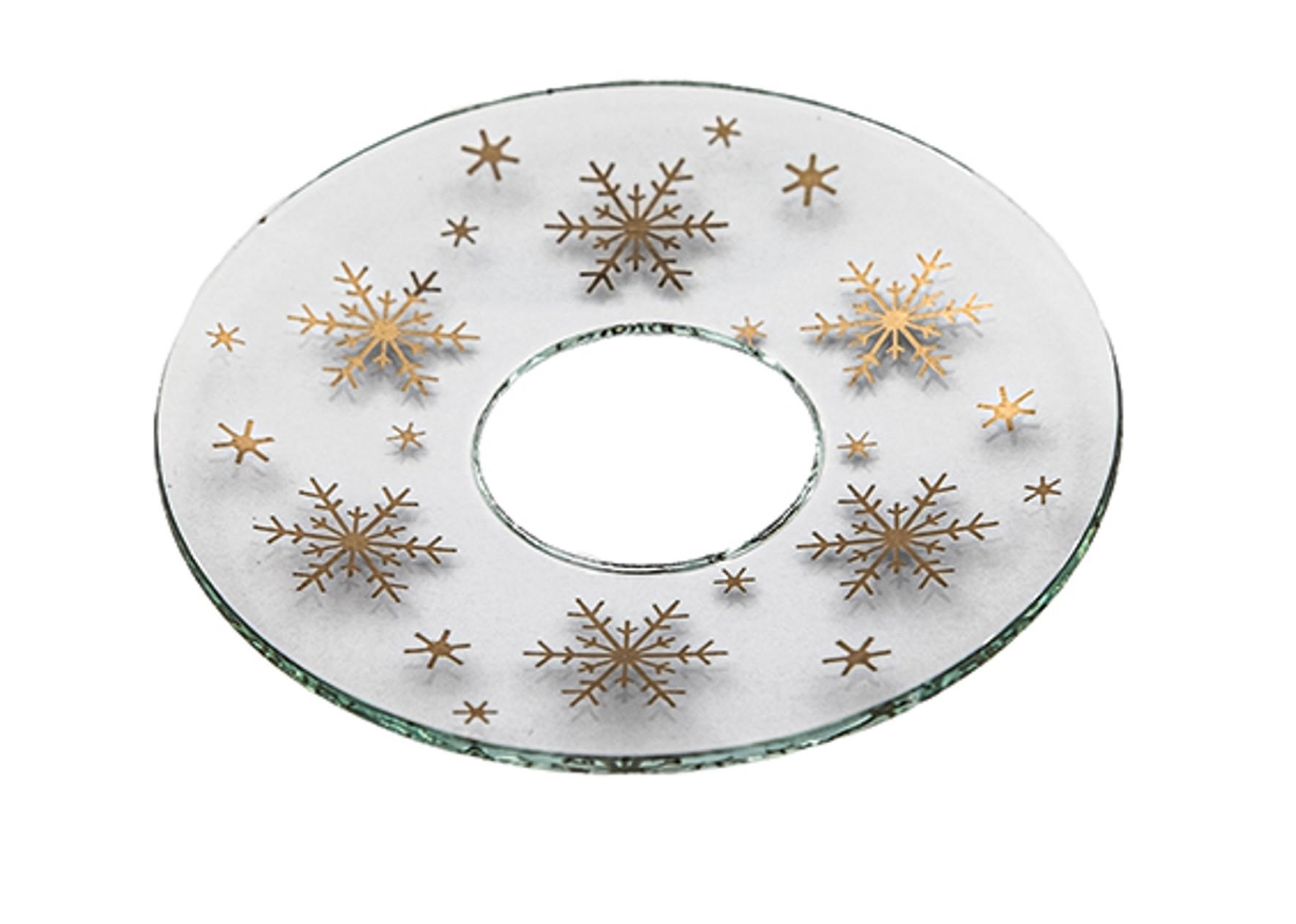 GLAS-KERZENMANSCHETTE (Bobeches) "Eiskristalle in Gold" für Kerzen bis Ø 25 mm - Transparent, Paraffin (7/0.2/7cm) - Holfeuer Crystal Design