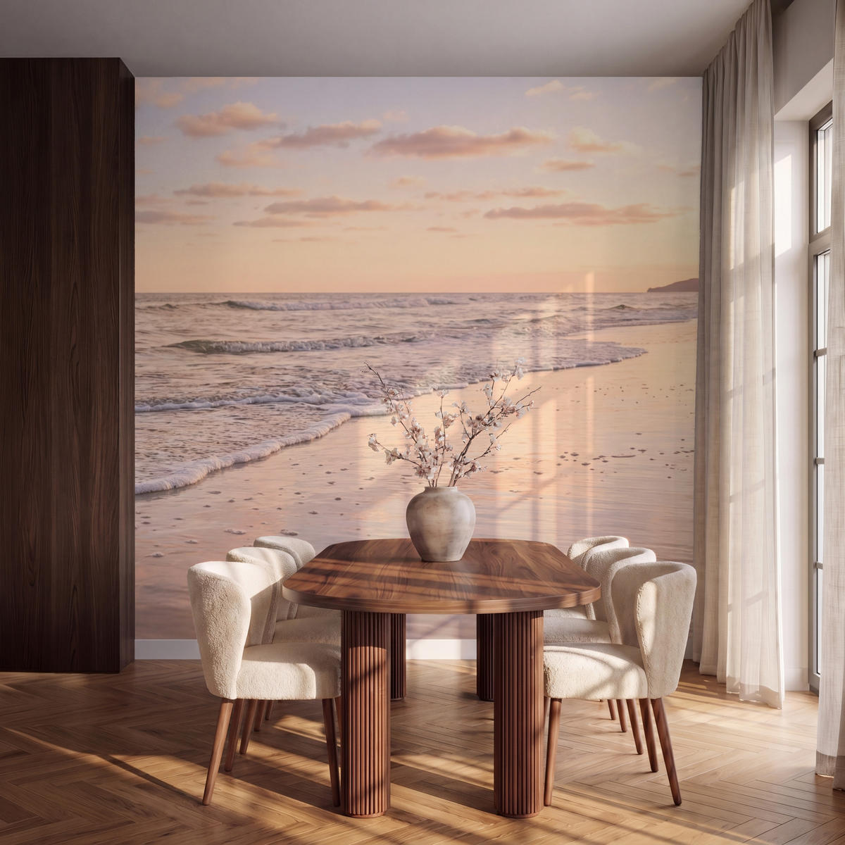 TAPETE - Strand - Brandung - Wolken - 280x280 cm - Hellrosa, Papier (280/280cm) - OnlyWow