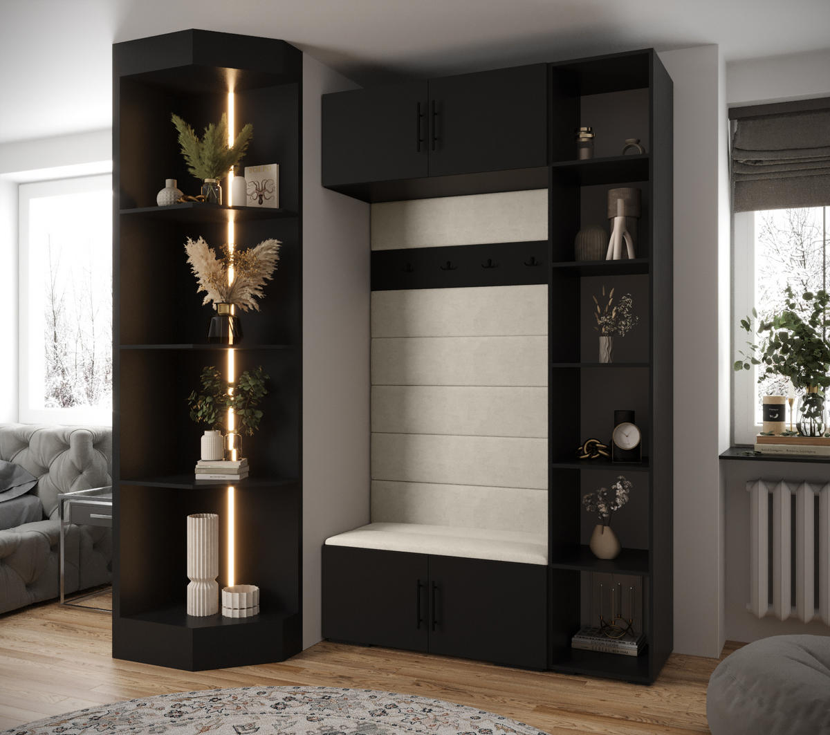 GARDEROBEN-SET 236,7/140/47 - Beige/Schwarz, Holz/Metall (140/236.7/47cm) - Abiks Möbel