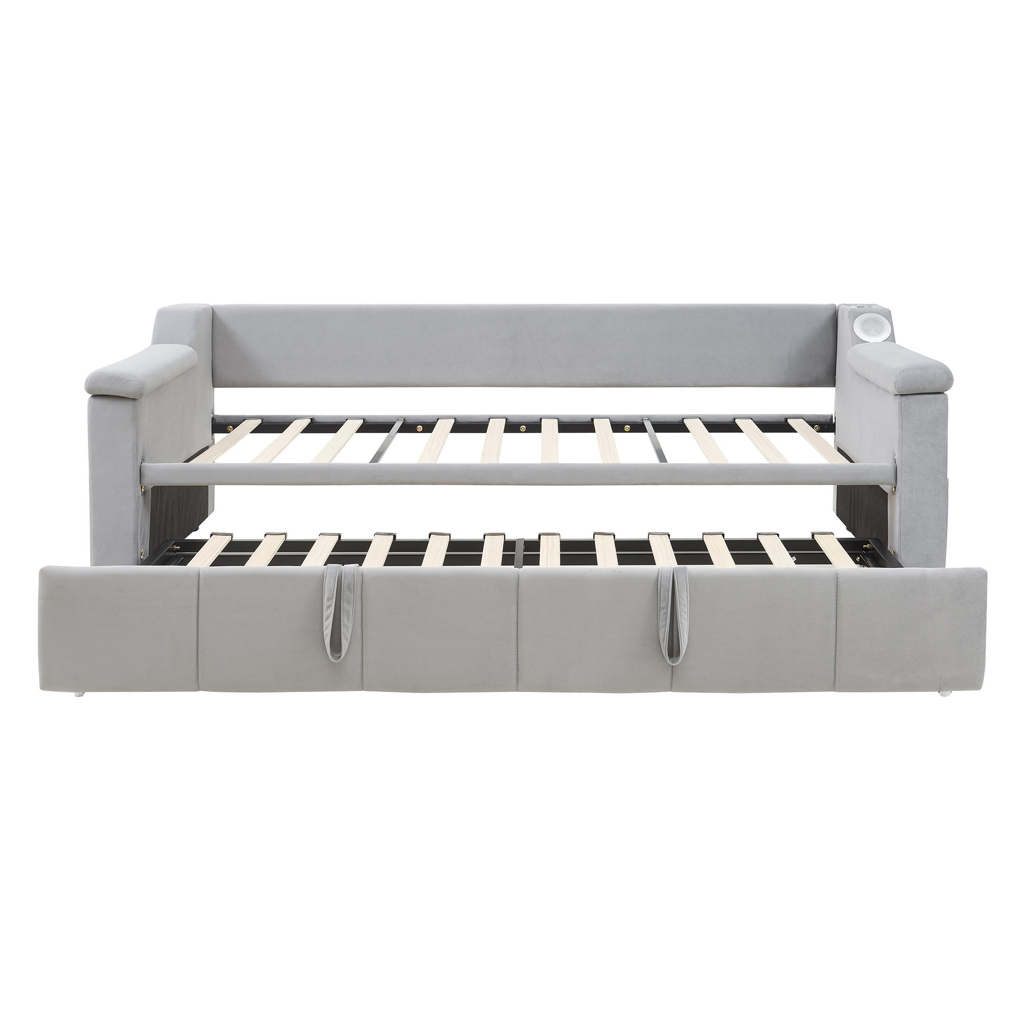 POLSTERBETT 90/180X190 cm Mit USB-Ladeanschluss in Samtstoff，Hellgrau - Hellgrau, Textil (90/190cm) - KOMHTOM