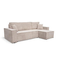 ECKSOFA Hugo L in L-Form mit Schlaffunktion und Bettkasten, Farbe: Beige, Cordstoff, Ottomane Unsiversal - Beige, Textil (244/145cm) - VENASI MÖBEL