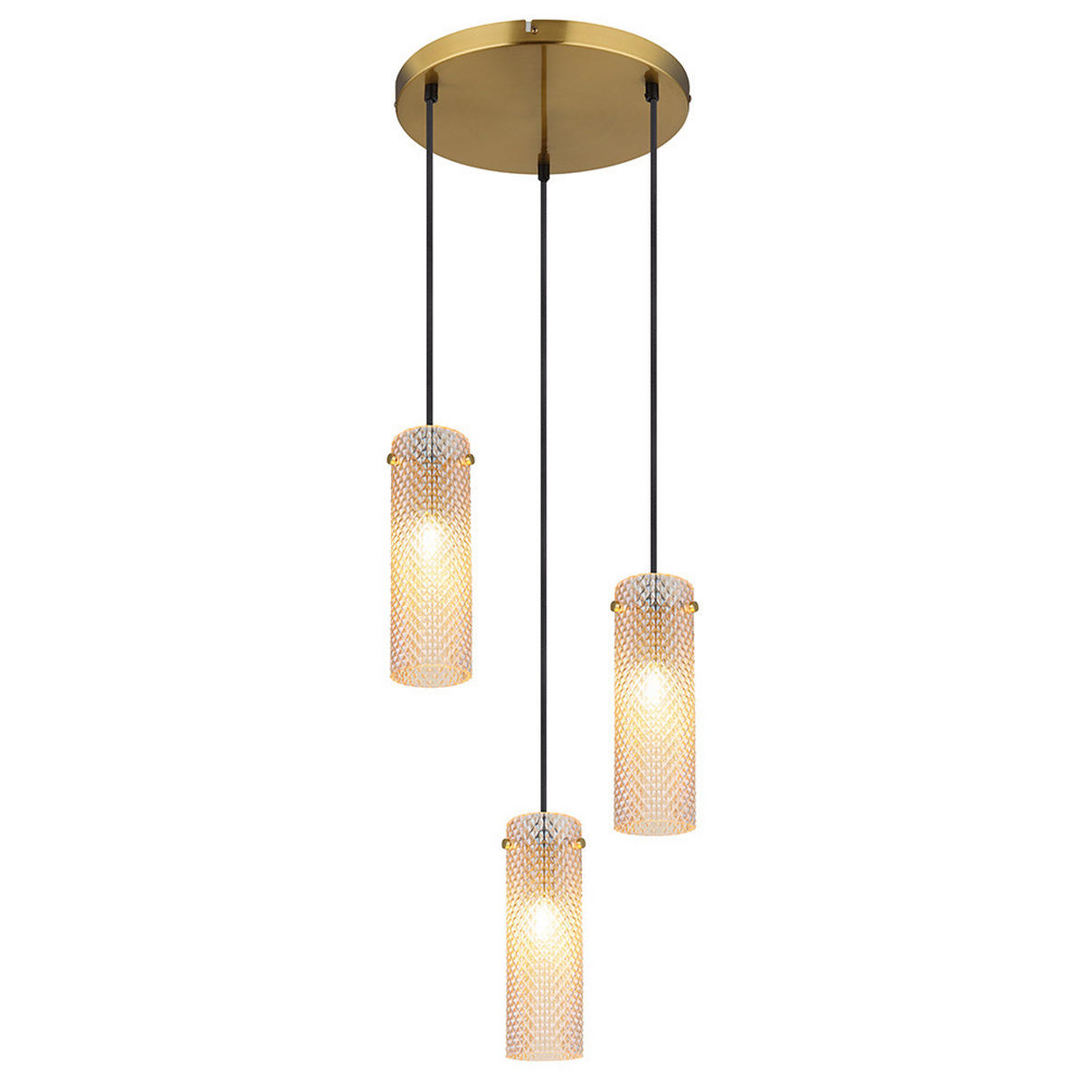 PENDELLEUCHTE Metall, Gold, Amberglas, 3-flammig - Goldfarben, Glas (35/35/120cm) - Globo Lighting