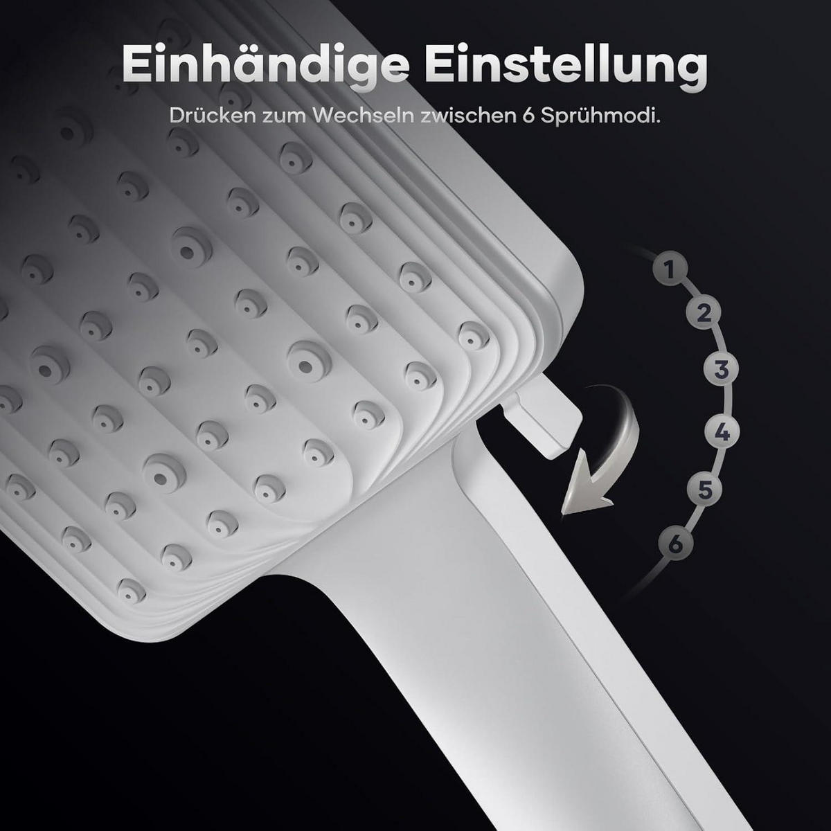 HANDBRAUSE mit Schlauch 1,6m 6 Strahlarten Weiß - Weiß, Kunststoff (14/12.7/28cm)