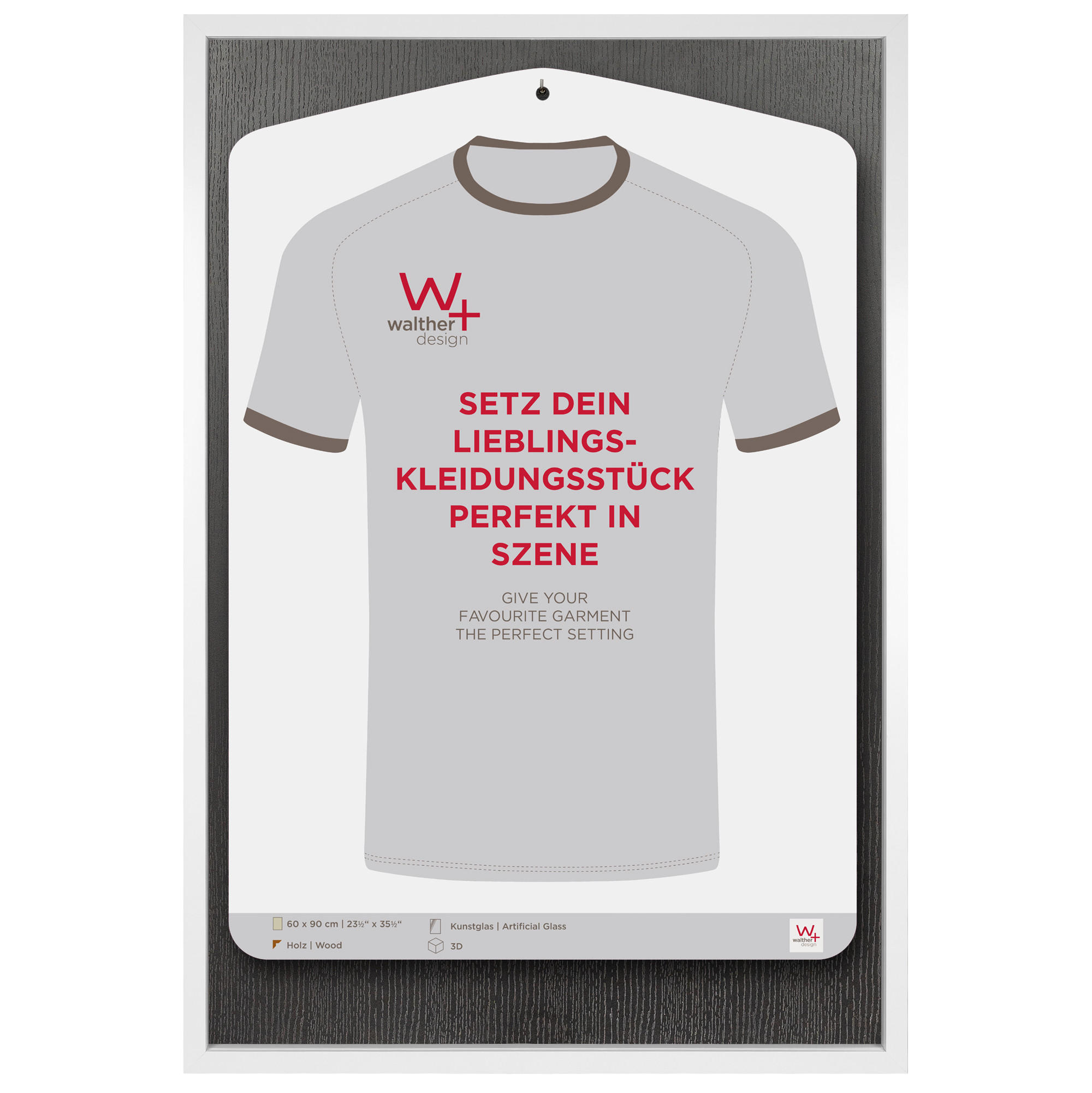 BILDERRAHMEN Stockholm 3D Holzr. 60x90 cm, Trikotrahmen WEISS mit Kunstglas - Weiß, Holzwerkstoff (63/93/3.2cm) - walther design