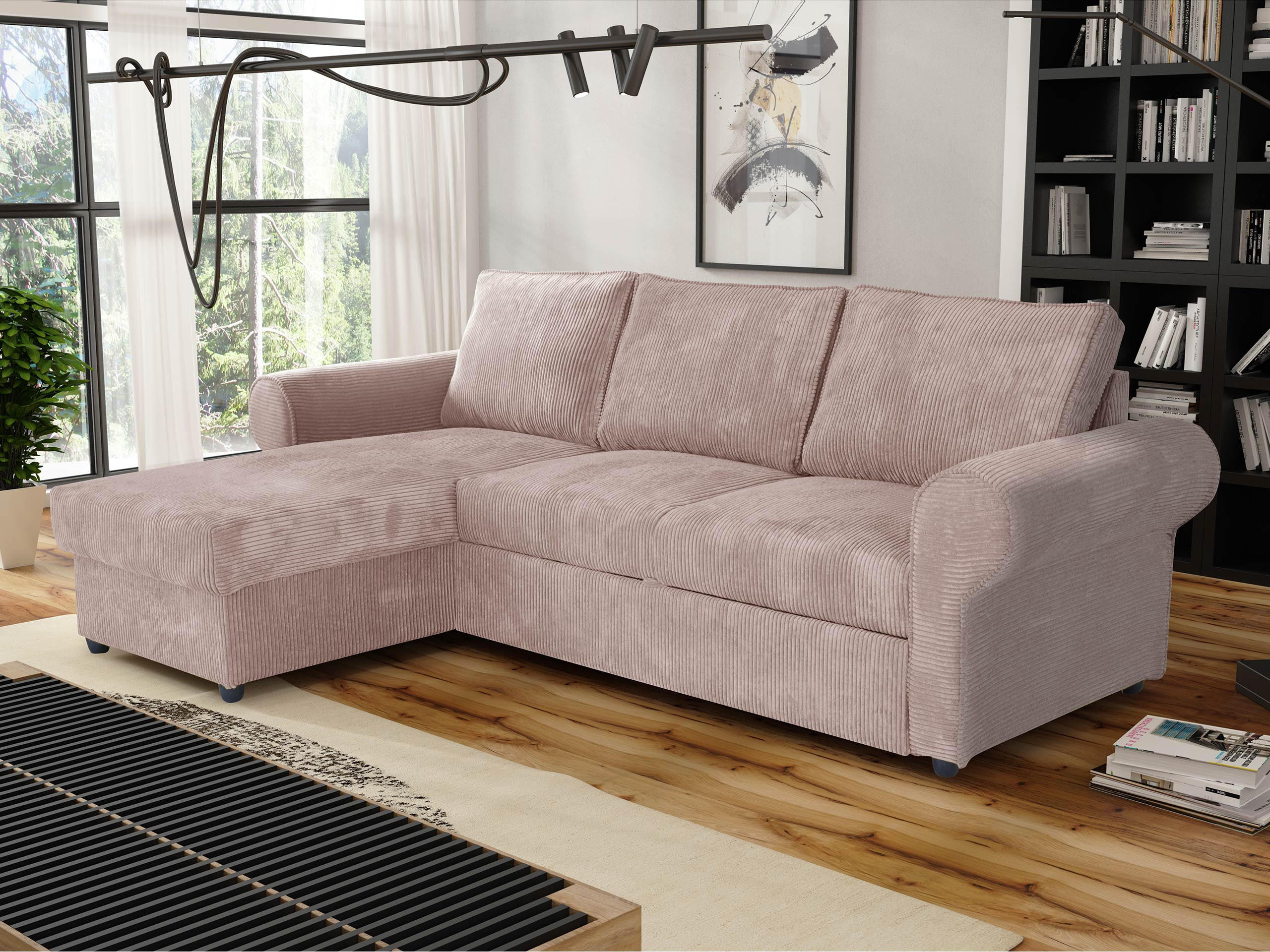 ECKSOFA Monaco Cord - Schwarz/Rosa, Holz/Textil (246/155cm) - MIRJAN24