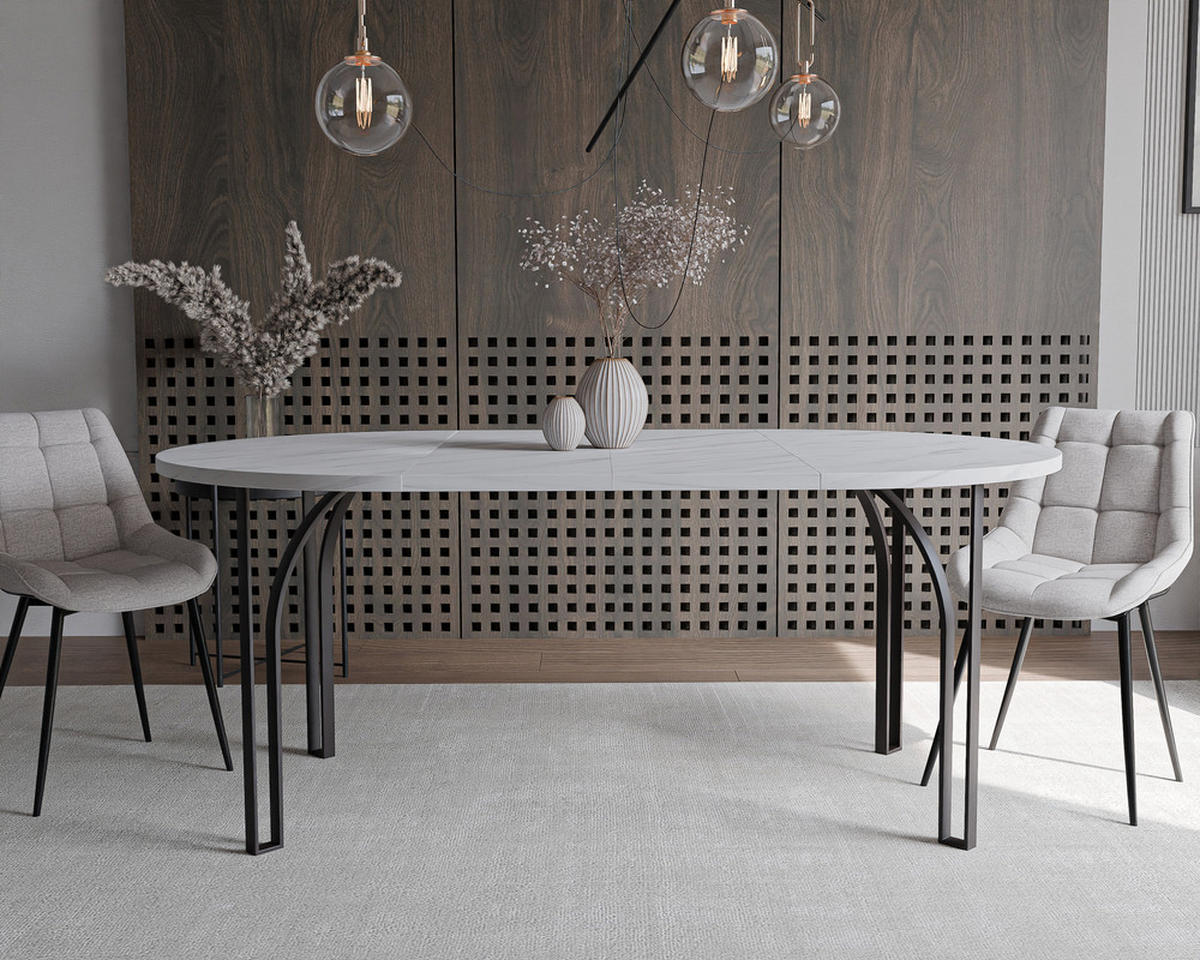 AUSZIEHTISCH ASTRO 120/76 cm, Schwarz / Bianco (Weiß) - Perlmutt/Schwarz, Holzwerkstoff/Metall (120/120/76cm) - Idohome