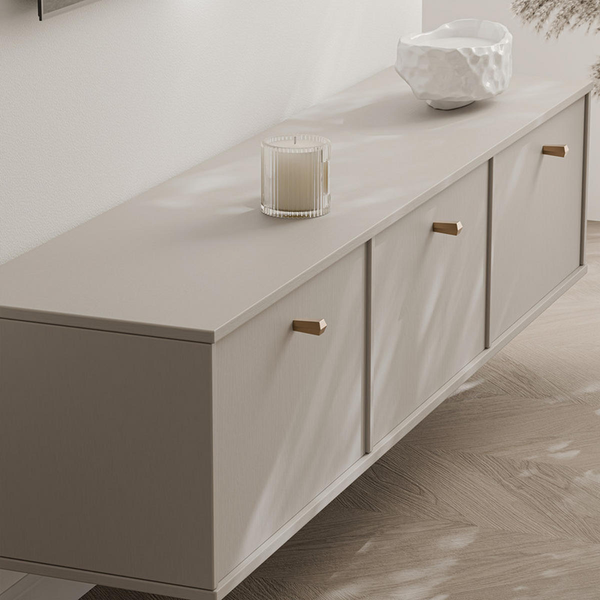 TV-LOWBOARD FLOW 180 cm, hängend, Beige - Beige, Holzwerkstoff/Metall (180/35/40.5cm) - Idohome