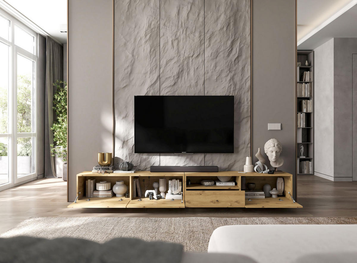 TV-LOWBOARD 2-er Set Enjoy Eiche Artisan Matt Loft Schublade 120 cm - Eiche Artisan, Holzwerkstoff (240/37/35cm) - Meble Lindner