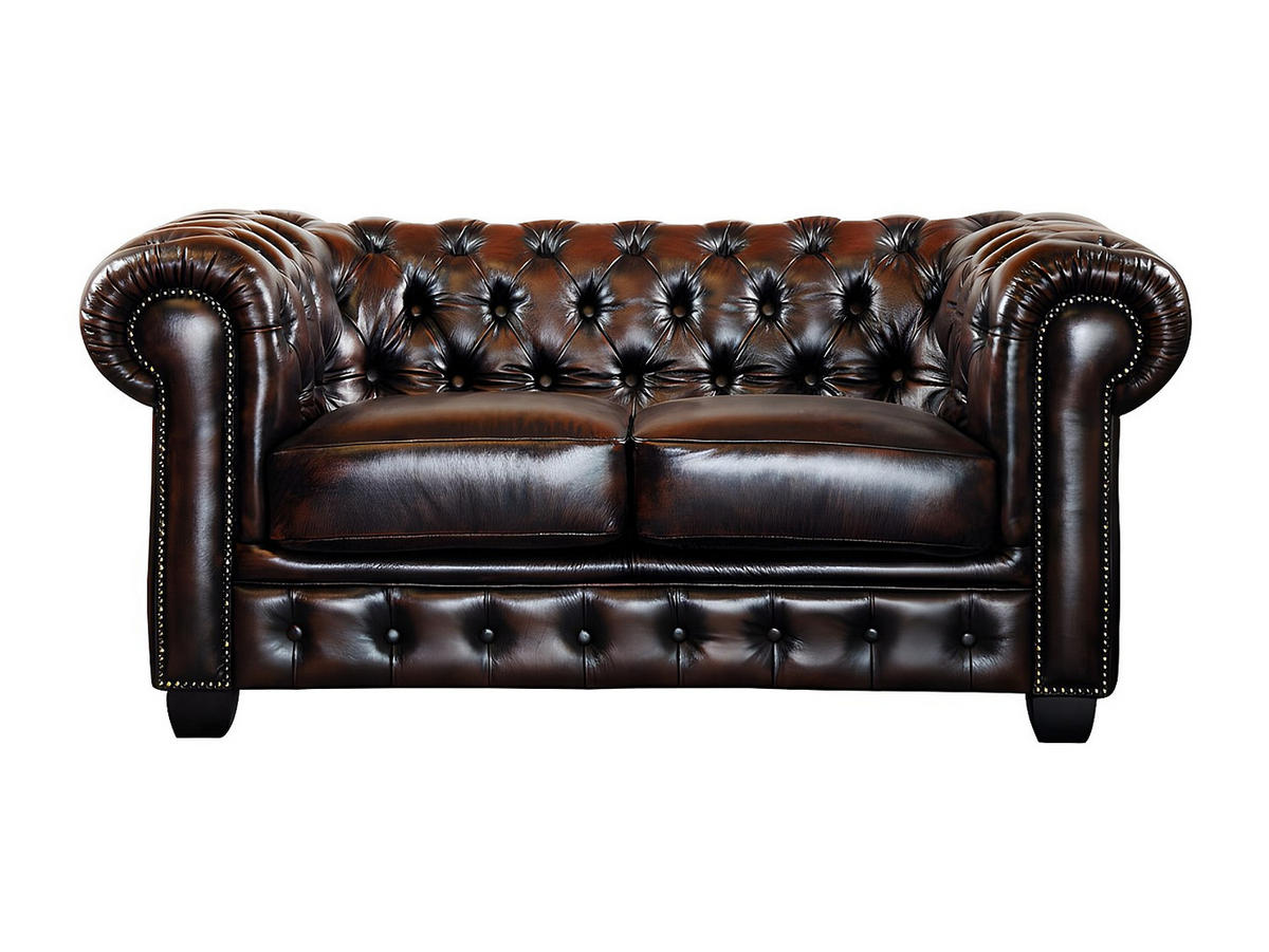 CHESTERFIELD Ledersofa 2-Sitzer - Büffelleder - Braun - BRENTON - Dunkelbraun, Leder (160/73/96cm) - Vente-Unique