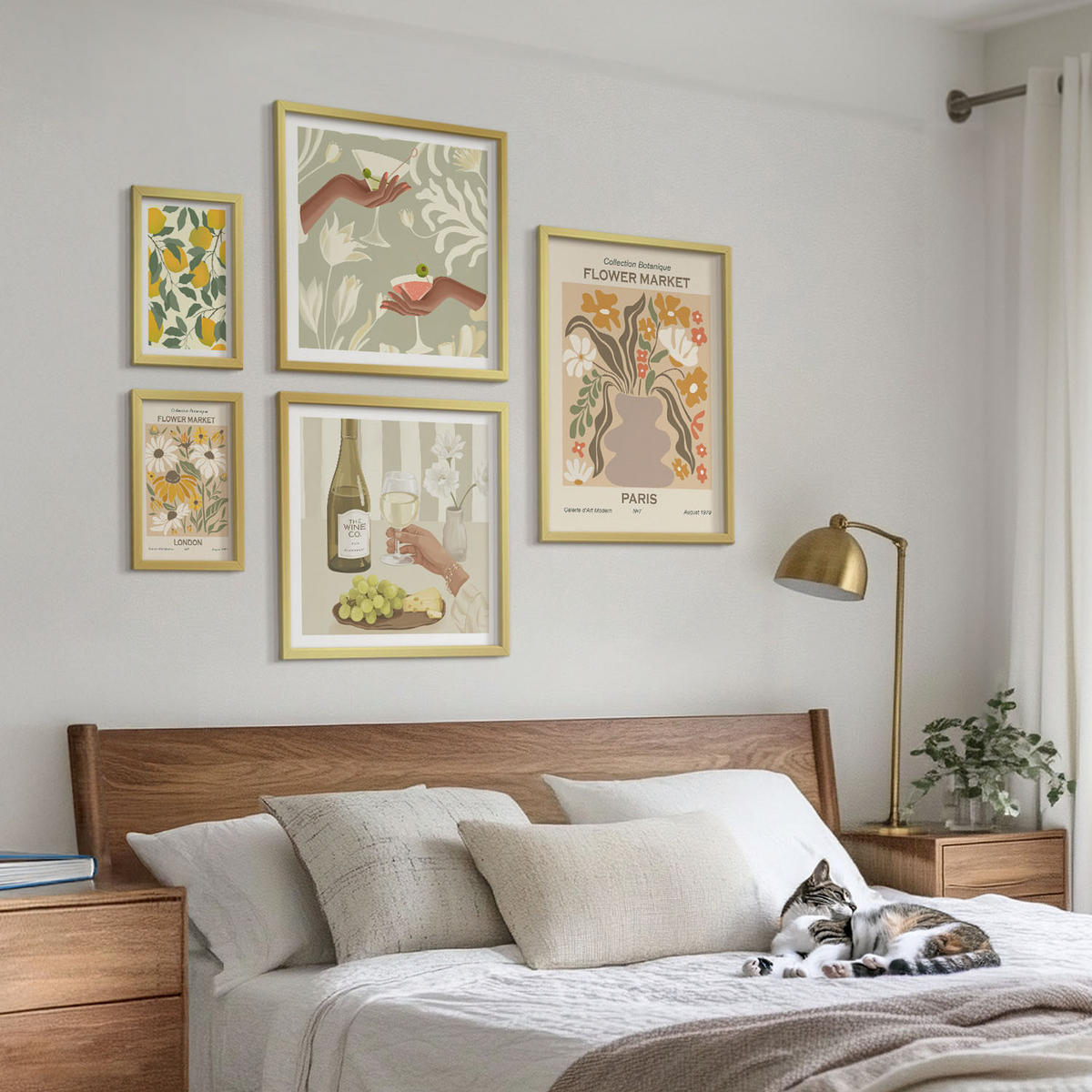 WANDBILDER 5er Set - 50x50 cm & 20x30 cm & 40x60 cm Goldrahmen - Blumenposter Paris Mailand - Goldfarben, Kunststoff (40/60cm) - ArtPrintCave