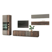 WOHNWAND Thermo Eiche, grau, Set 4-teilig mit XXL TV-Lowboard und Soft-Close - Eichefarben/Grau, Holzwerkstoff/Metall (416/200/45cm) - Furn.Design
