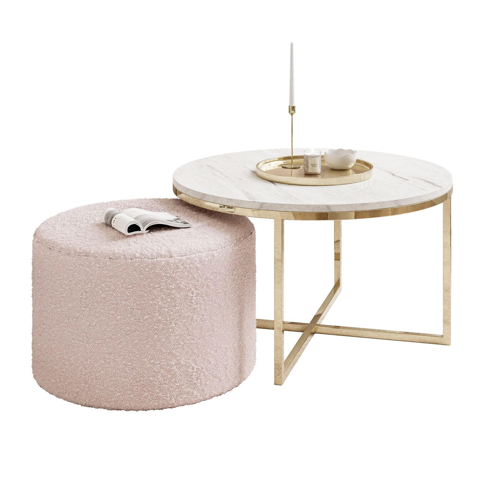 Lookway Couchtisch Gold, Weiß, Rosa 70x46x70 cm