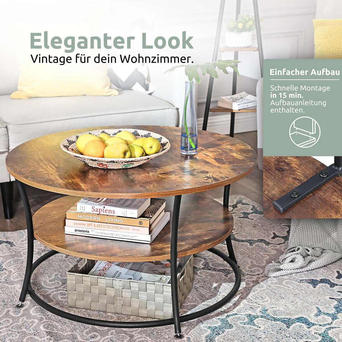 COUCHTISCH Lillie - Holzfarben / Metall - Ø 80cm - Naturfarben, Holzwerkstoff (80/80/45cm) - holz4home