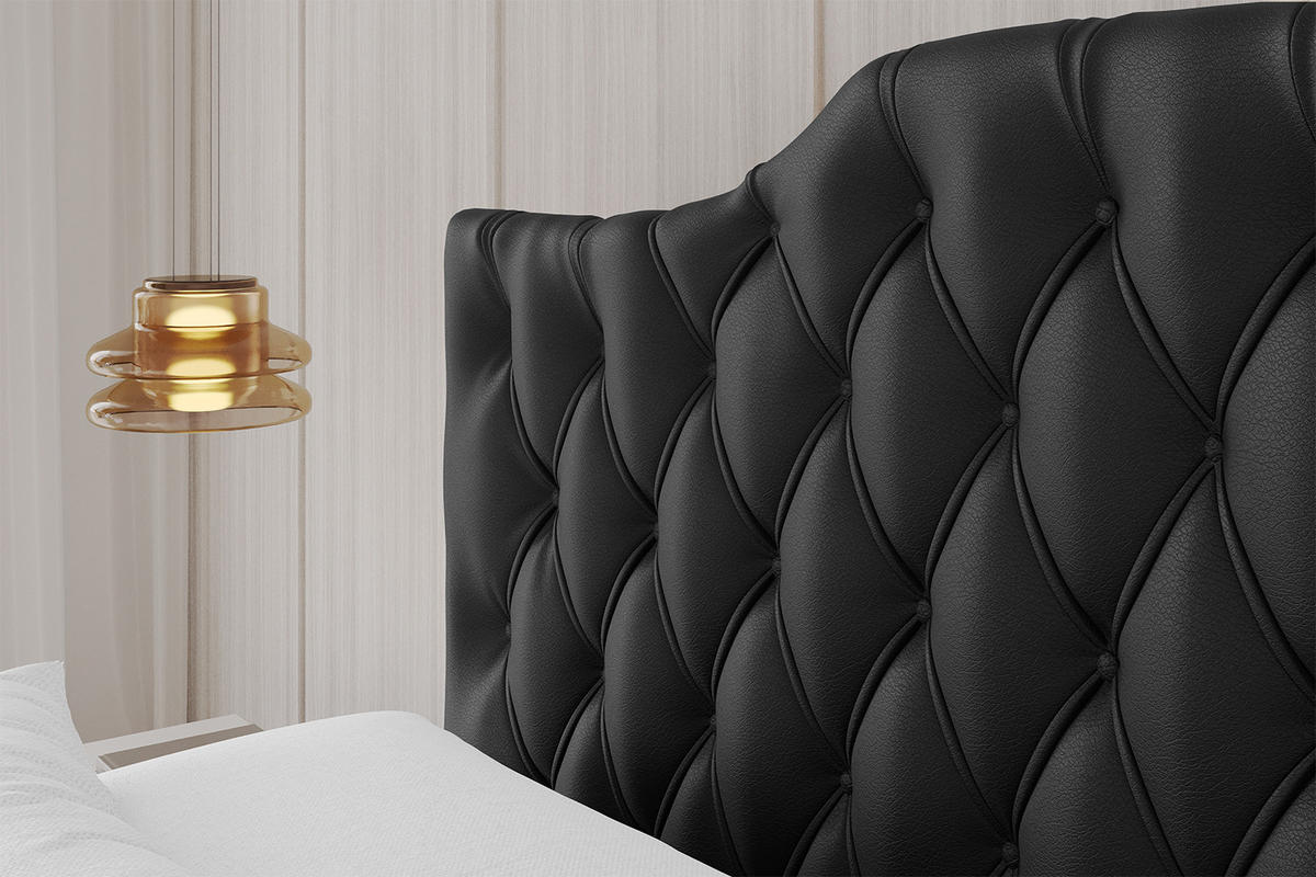 POLSTERBETT mit Bettkasten und Lattenrost, Boxbett ohne Matratze - FALIO 180x200 Schwarz Kunstleder - Schwarz Hochglanz, Holzwerkstoff/Textil (180/200cm) - ALTDECOR