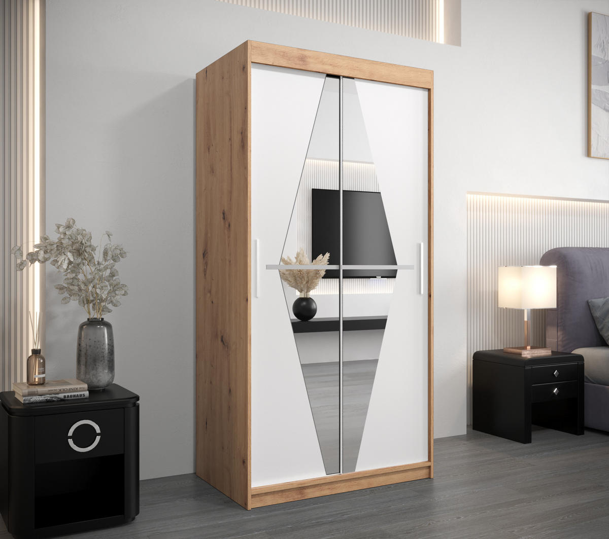 SCHWEBETÜRENSCHRANK 200/100/62 2-türig - Silberfarben/Weiß, Holz/Kunststoff (100/200/62cm) - Abiks Möbel