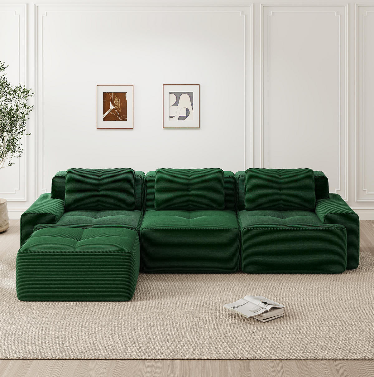 SOFA modularer Aufbau Cord Green 4-tlg. - Grün, Kunststoff (177/293.1cm) - Meubliv