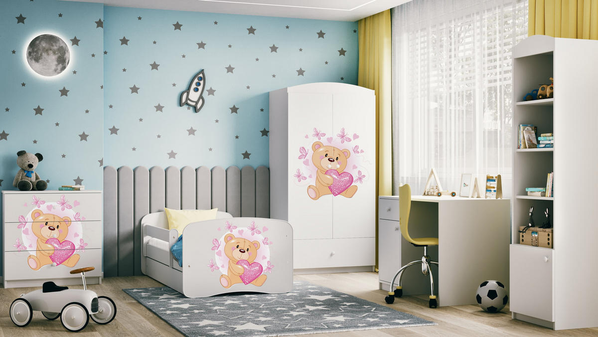 KINDERBETT Schmetterlingsbär mit Schublade 180/80 90/61/184 - Weiß, Holzwerkstoff (80/180cm) - RAUMHIRSCH FURNITURE