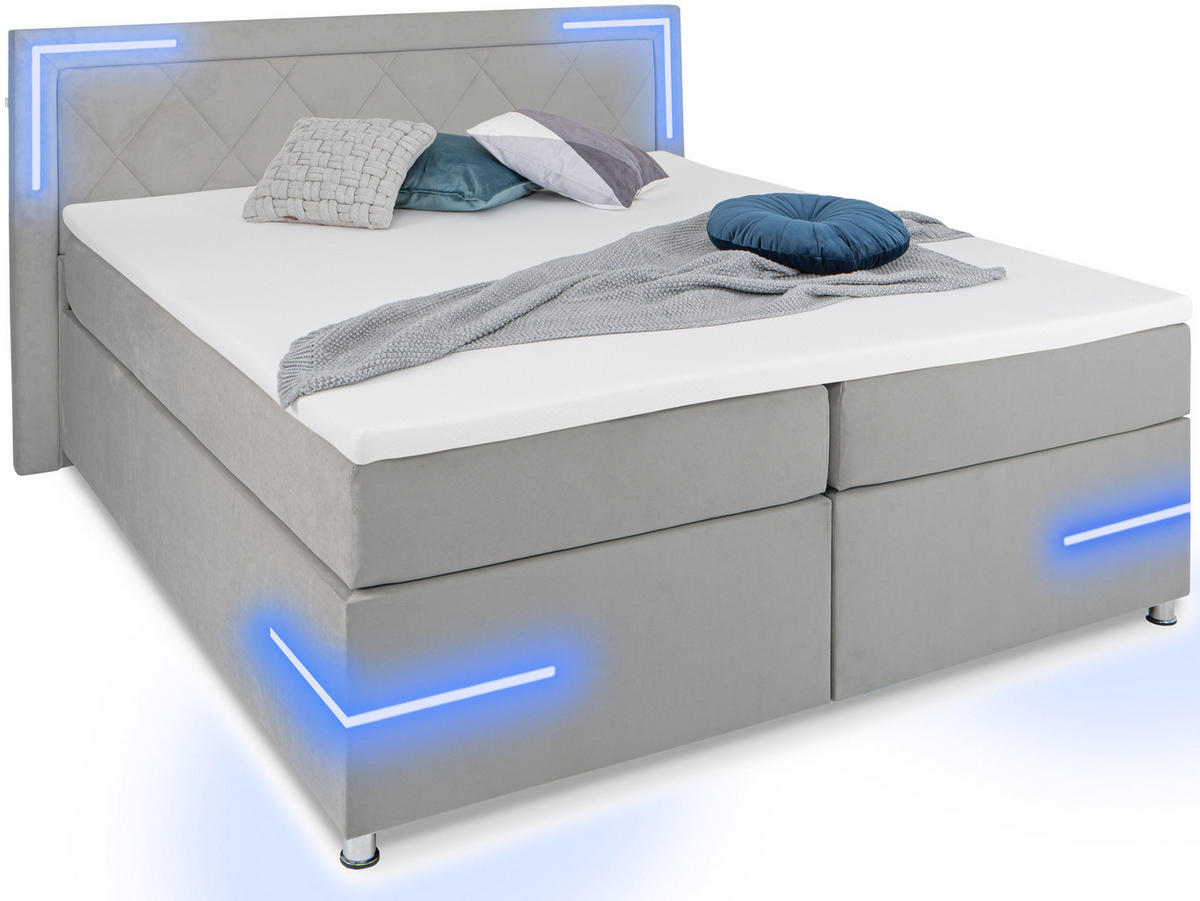BOXSPRINGBETT Arizona Grau 180/200 cm H2/H3 Samt - Grau, Textil (180/200cm) - wonello