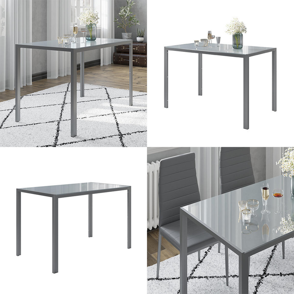 ESSTISCH Grand Grau 120 x 75 cm - Grau, Glas (70/120/75cm) - Vicco
