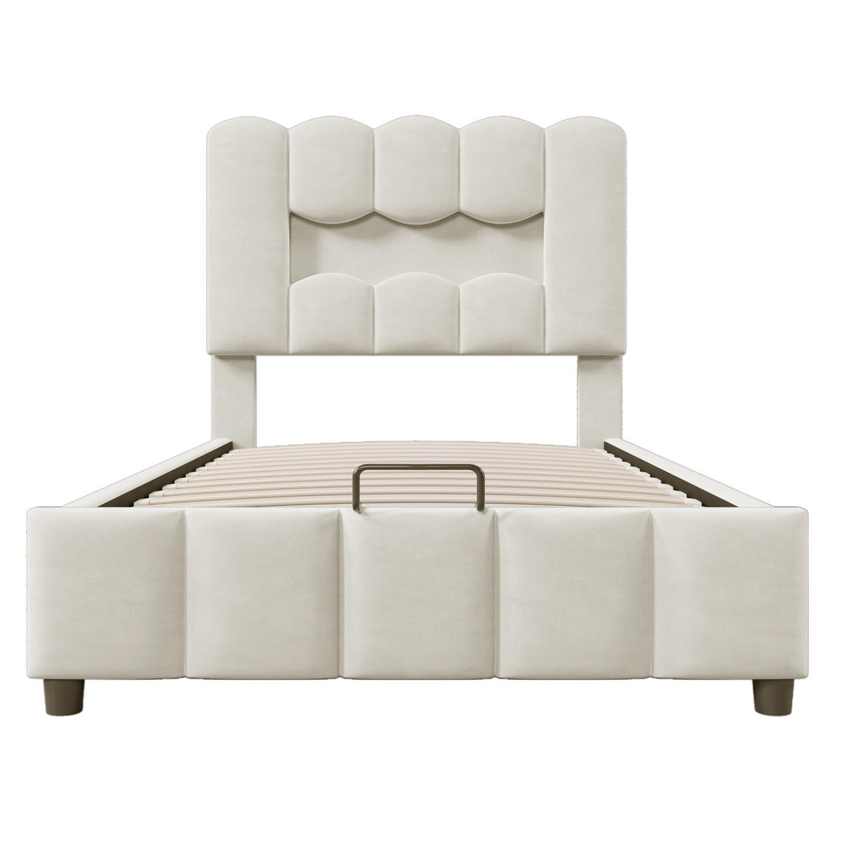 POLSTERBETT mit Stauraum und LED 90x200 cm Velours Beige - Beige, Metall (90/200cm) - Meubliv