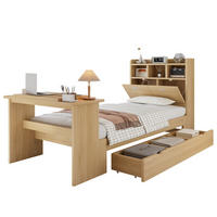 JUGENDBETT 90/200 cm in Natur mit Stauraum, Klapptisch und Kopfteilregal - Naturfarben, Holzwerkstoff - STILVORA