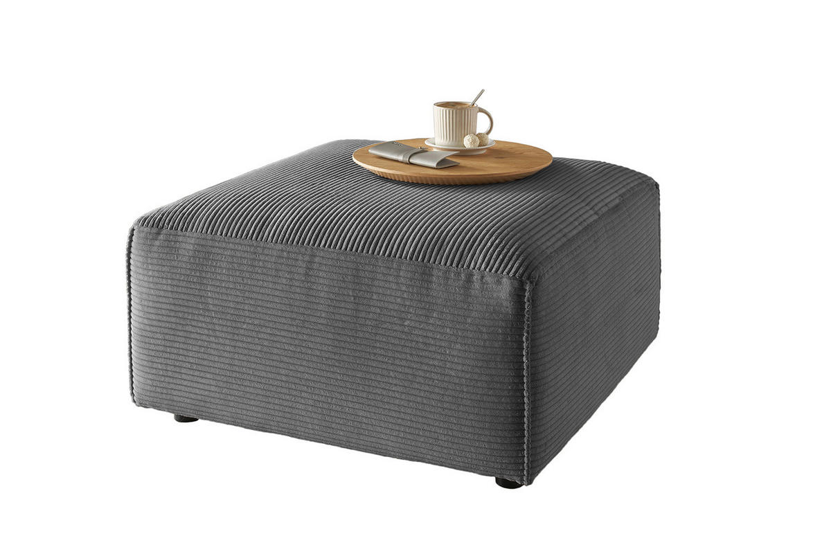 POLSTERHOCKER RANI Grau Cord - Schwarz/Grau, Kunststoff/Textil (80/42/80cm) - KAWOLA