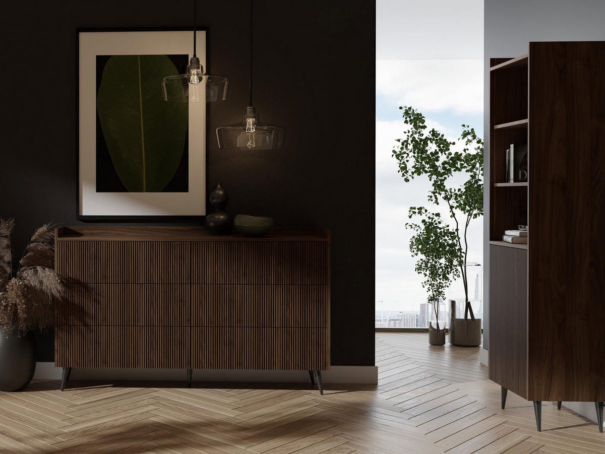 KOMMODE Arysa in Braun Walnuss Holzoptik 92/150/41 cm - Walnussfarben/Braun, Holzwerkstoff/Metall (150/92/41cm) - WFL GROUP
