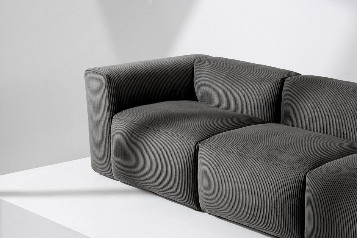 3-SITZER-MODULSOFA BUFFO mit extrem weicher und bequemer Sitzfläche, Kordstoff, grau - Grau, Textil (290/73/96cm) - KONSIMO®
