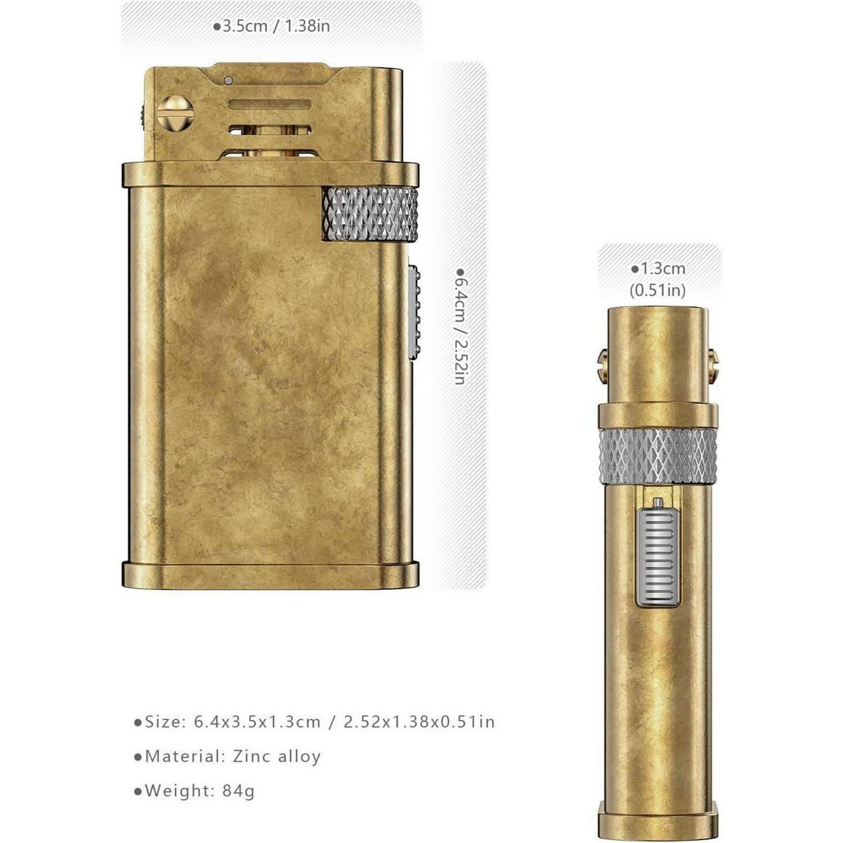 FEUERZEUG Benzin Nachfüllbar Trench-Stil mit Geschenkbox - Goldfarben, Metall (1.5/6.3/3.7cm)